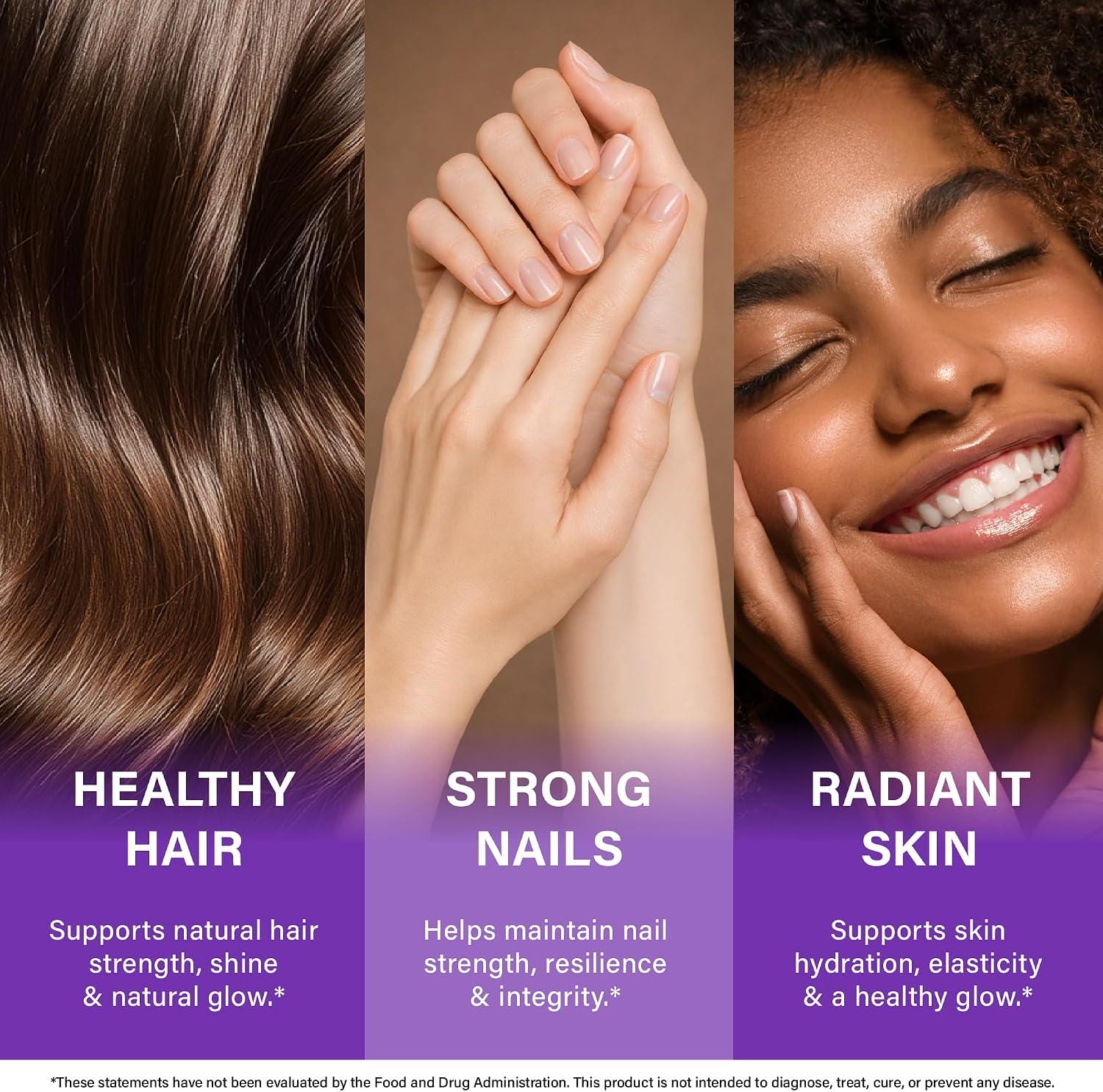 Based on the product page and customer reviews you provided, here is a concise summary of the **NUTRAHARMONY Biotin, Collagen, Hyaluronic Acid & Keratin** supplement. ### Key Takeaways from the Product Page & Reviews **What it is:** - A hair, skinand nails supplement. - Contains a blend of **Biotin (25,000mcg), Collagen, Hyaluronic Acid, Keratin, and B-Vitamins (B1, B2, B3, B6, B7)** . - Sold in a 60-count bottle (1-month supply at 2 pills per day). - Manufacturer: NUTRA HARMONY LLC. - **High ranking:** #4 in vitamin B7 (Biotin) Supplements on Amazon. **What Customers Are Saying (the