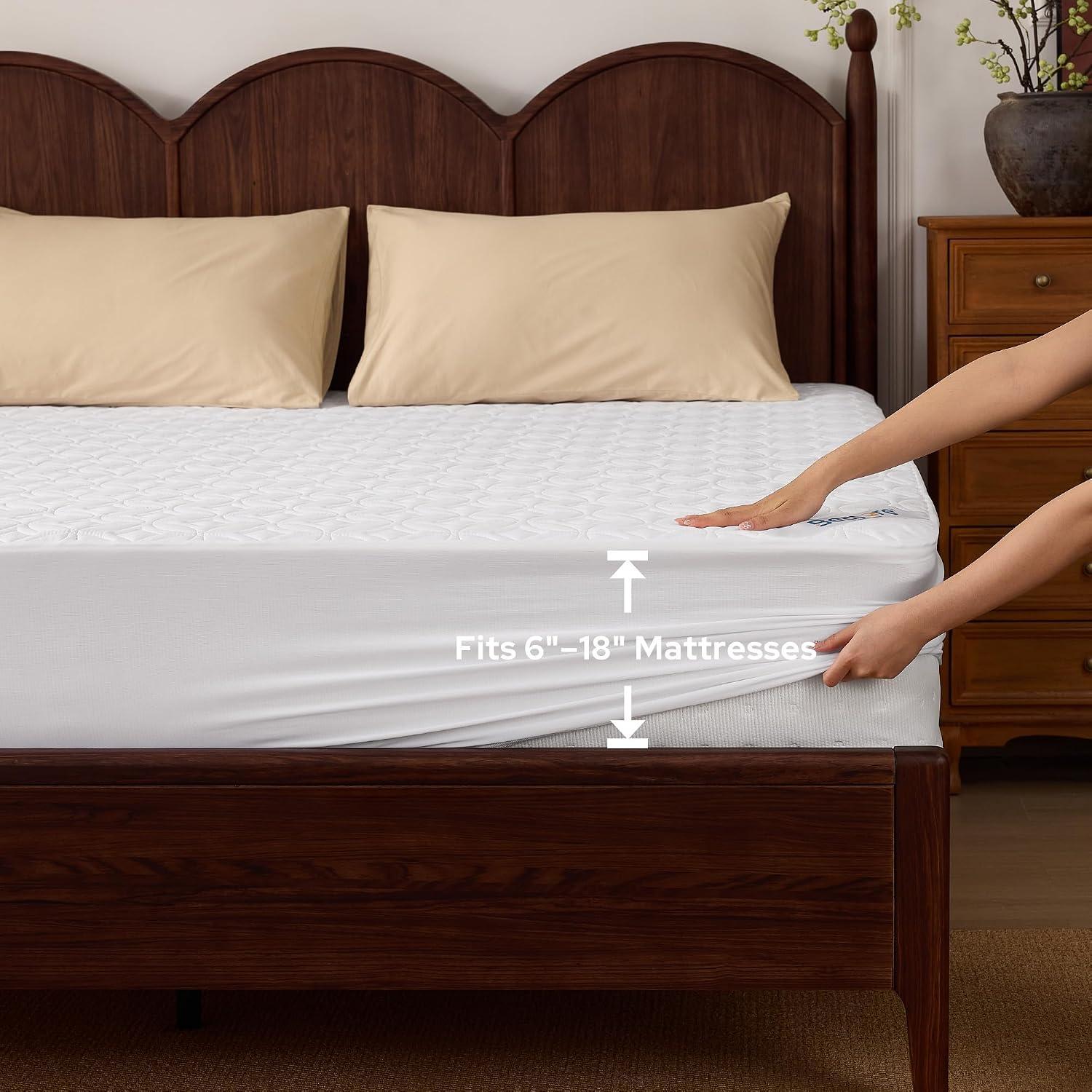 Here are a few creative title options that meet your requirements: **Option 1 (Focus on the deep fit):** Perfect Fit for My Deep Mattress - and Barely Notice It's There (59 characters) **Option 2 (Focus on the dual benefits):** My Mattress' New Shield: Truly Waterproof, Utterly Silent (55 characters)