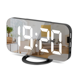 Modern Mirror Digital Alarm Clock with Dual USB Charger Ports and Easy Snooze Function