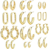 Golden Hoops Galore: 12 Pairs of Lightweight Hypoallergenic Earrings for Women