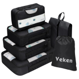 Veken 8 Set Packing Cubes for Suitcases: The Ultimate Travel Bag Organizers in 4 Sizes (Black)